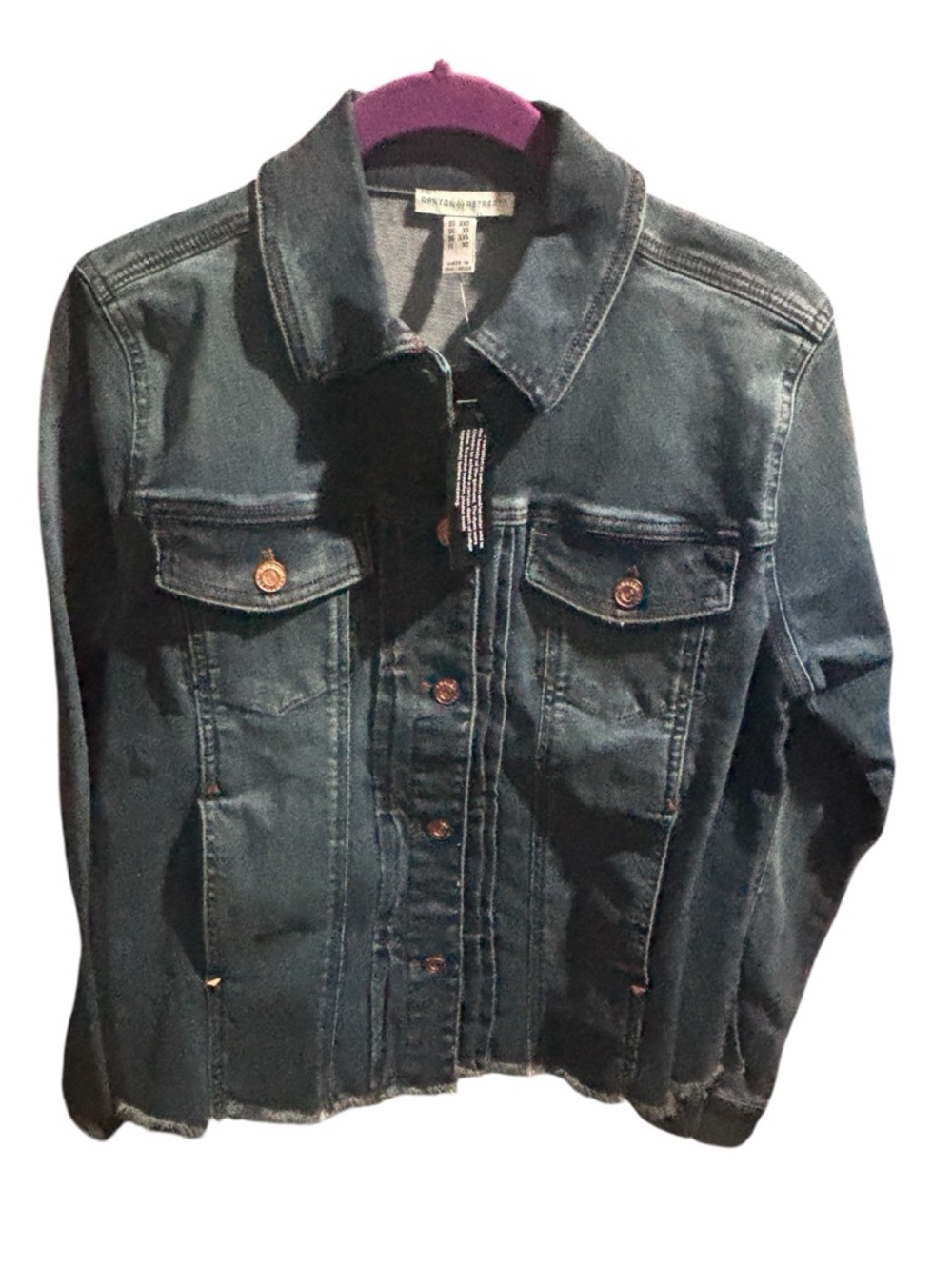 Dark Indigo Denim Jacket with Button Front - Women